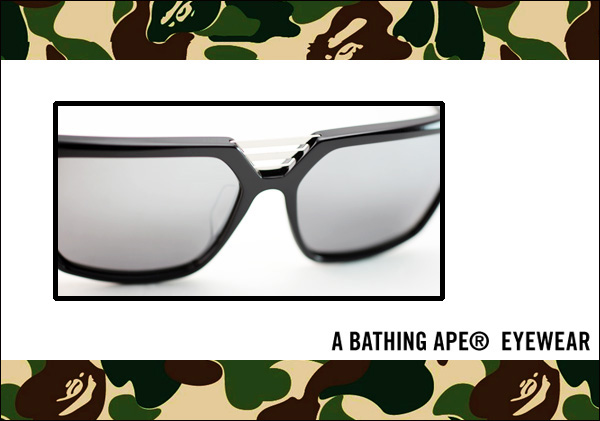 A Bathing Ape EYEWEAR 另一色彩為亮黑色搭配銀色的橫桿，十分潮流        