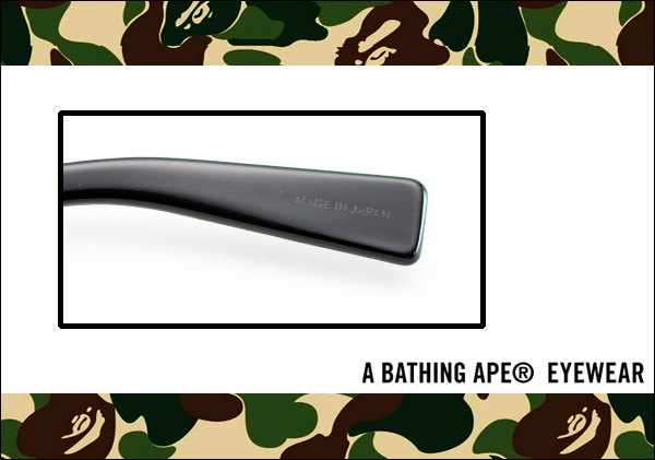 A Bathing Ape EYEWEAR 鏡腳末端寫著 「MADE IN JAPAN」，實屬為日本製造