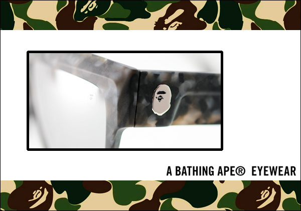 A Bathing Ape EYEWEAR 雲石花紋的鏡腳鑲嵌著銀色人猿頭，十分具有代表性