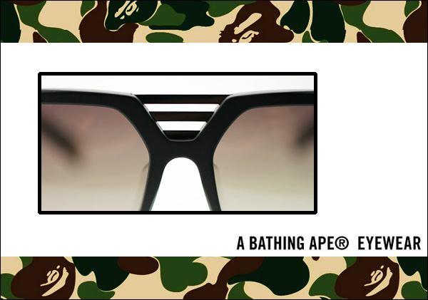 A Bathing Ape EYEWEAR 霧面深墨綠色的面框，上方的設計是搭配墨色橫桿，低調的質感