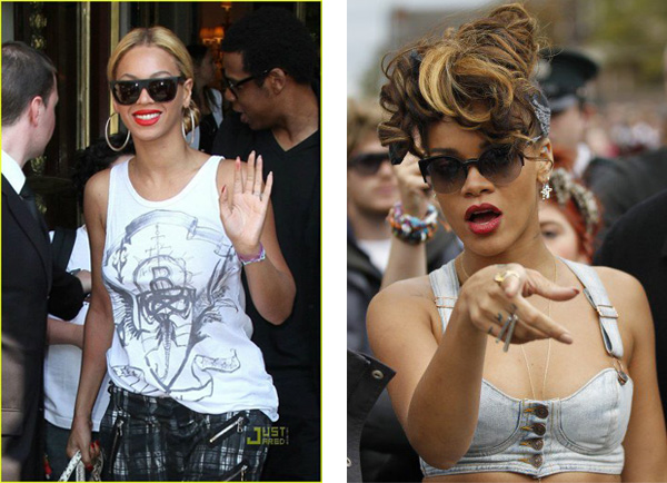 左 - 國天后歌手碧昂絲（Beyonc） 、 右 - 雷哈娜（Rihanna）